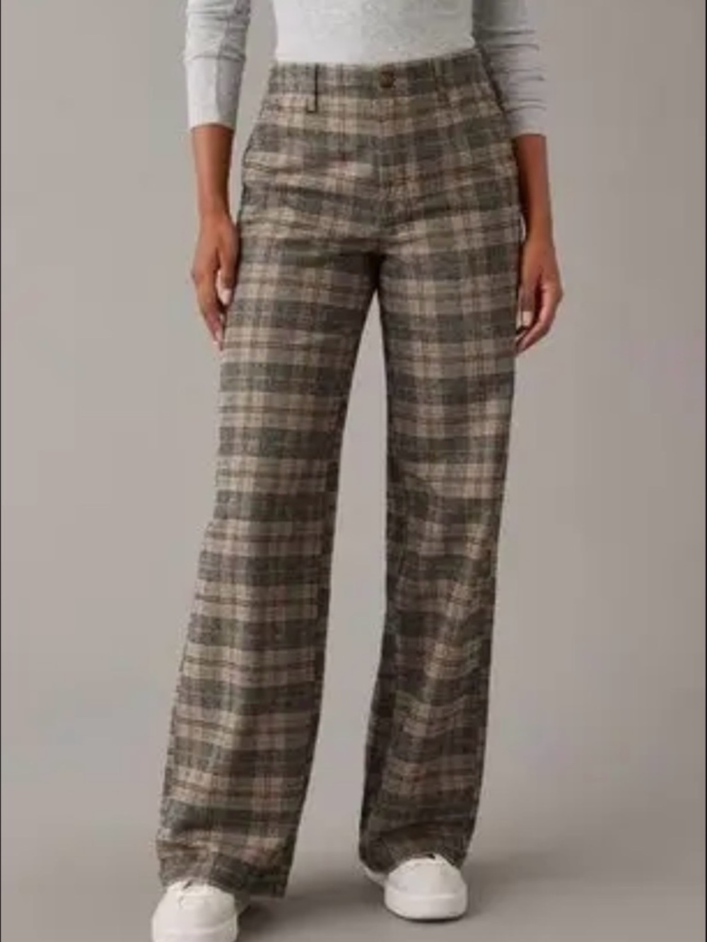 American Eagle Outfitters Plaid Pants Women’sWide-Leg Trousers Green/Gray Size 2